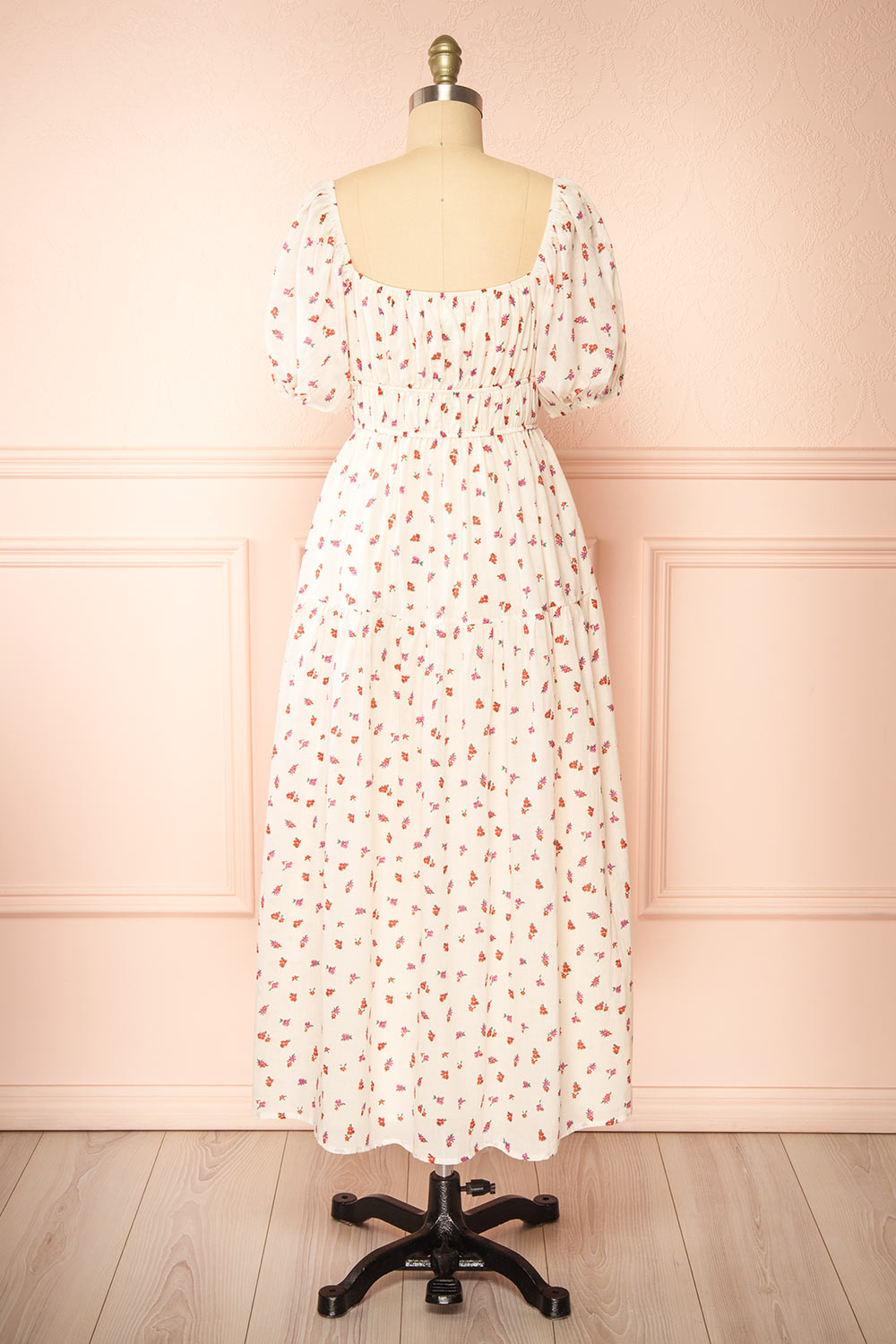 Soraya Ivory Maxi Dress w/ Floral Pattern | Boutique 1861 back view