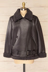 Sorong Grey Faux Leather Coat w/ Sherpa Lining | La petite garçonne front