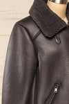 Sorong Grey Faux Leather Coat w/ Sherpa Lining | La petite garçonne side view close-up