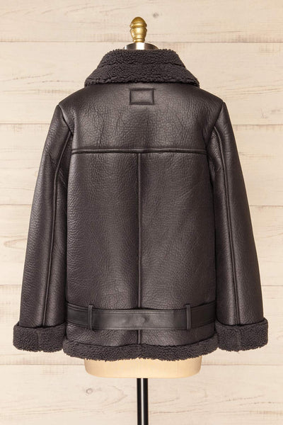 Sorong Grey Faux Leather Coat w/ Sherpa Lining | La petite garçonne back view