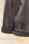 Sorong Grey Faux Leather Coat w/ Sherpa Lining | La petite garçonne close up