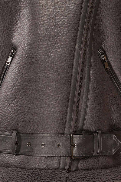 Sorong Grey Faux Leather Coat w/ Sherpa Lining | La petite garçonne detail
