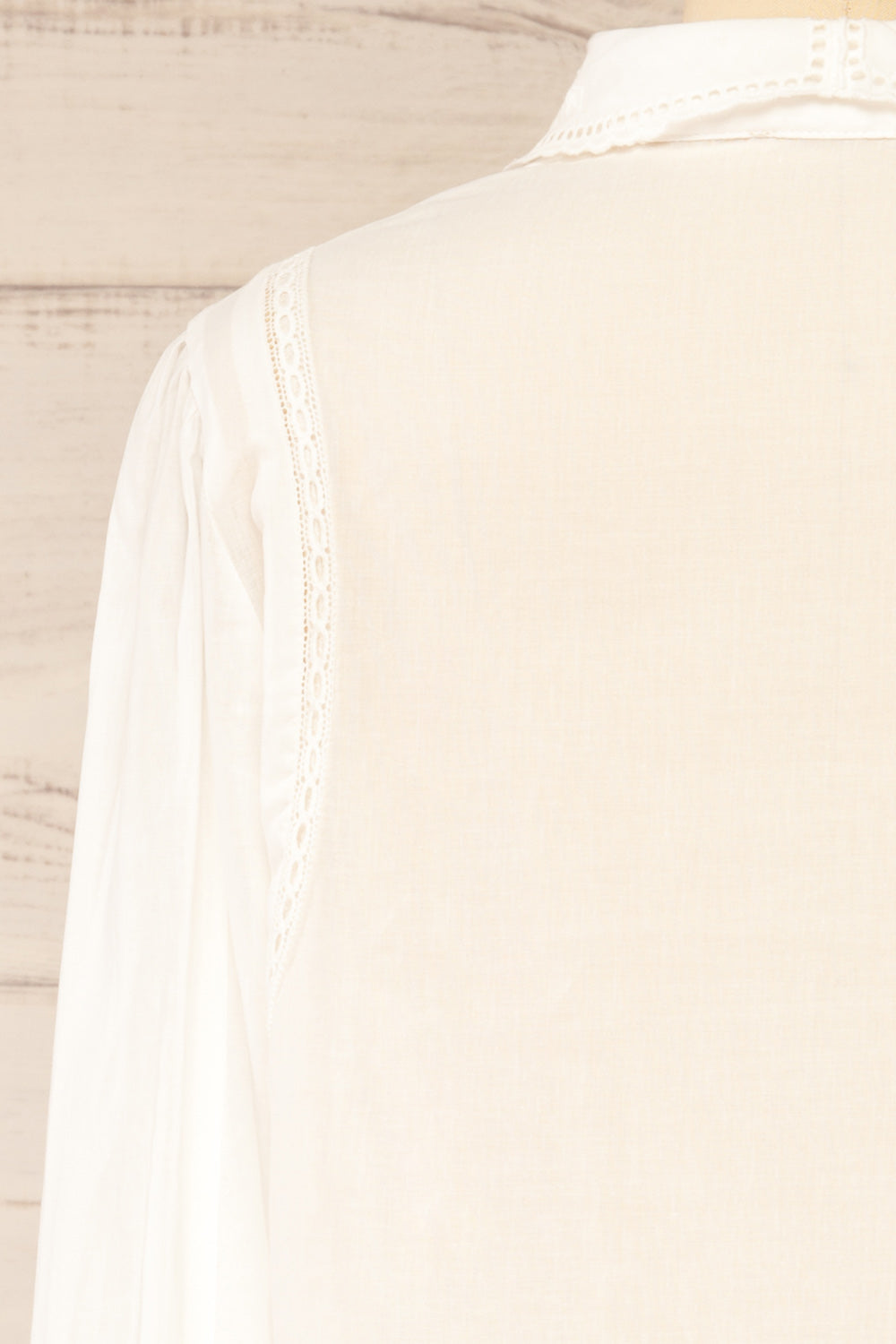 Souhila White Eyelet Collar Button-Down Shirt with Lace Detail | La petite garçonne back