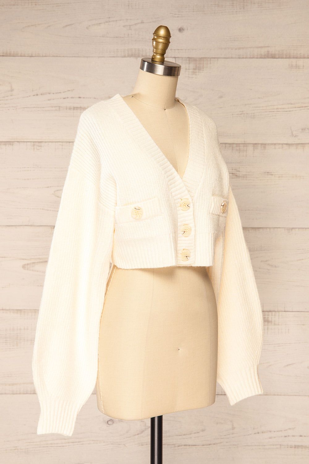 Southampton Cream Cropped Knit Cardigan | La petite garçonne  side view