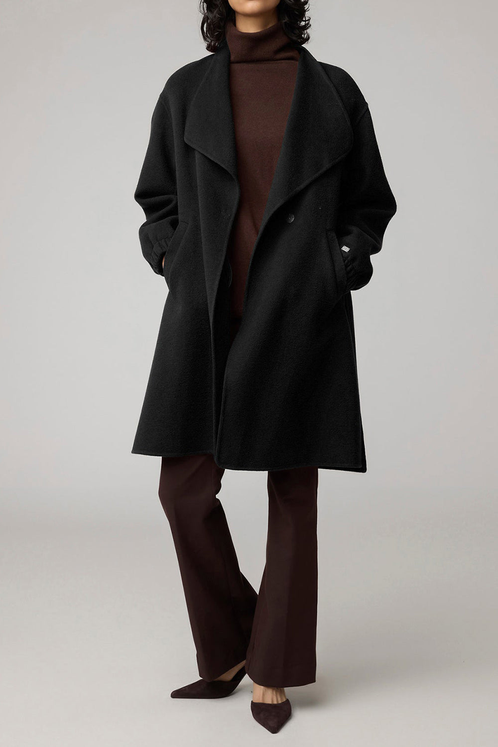 Souzie Black Oversized Wool Coat | La petite garçonne open on model