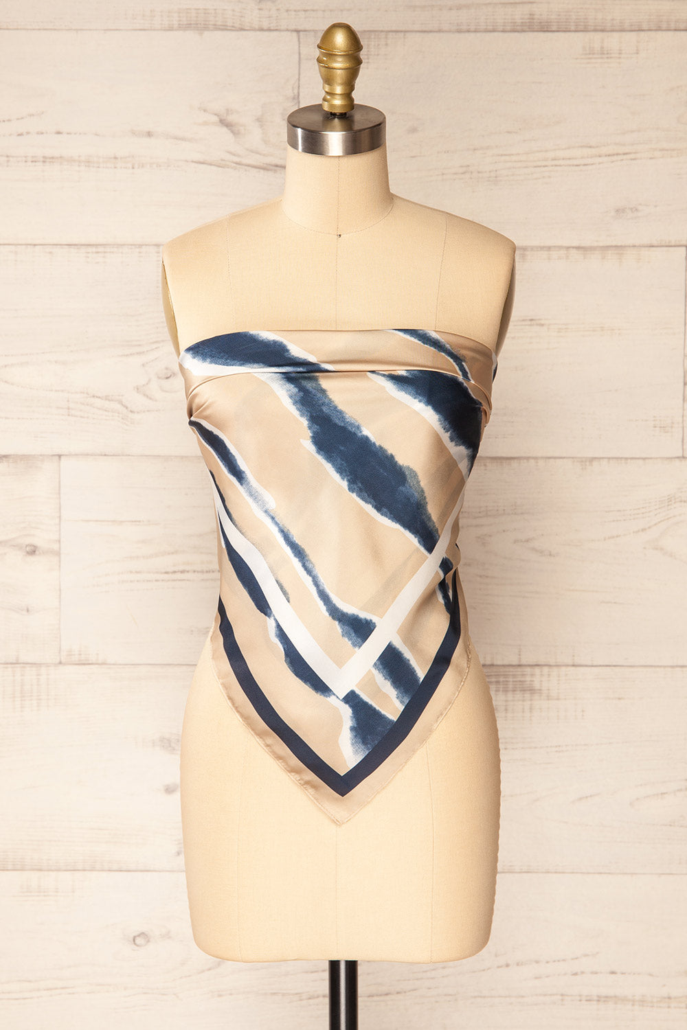 St-Jacques Champagne Satin Scarf w/ Abstract Print top