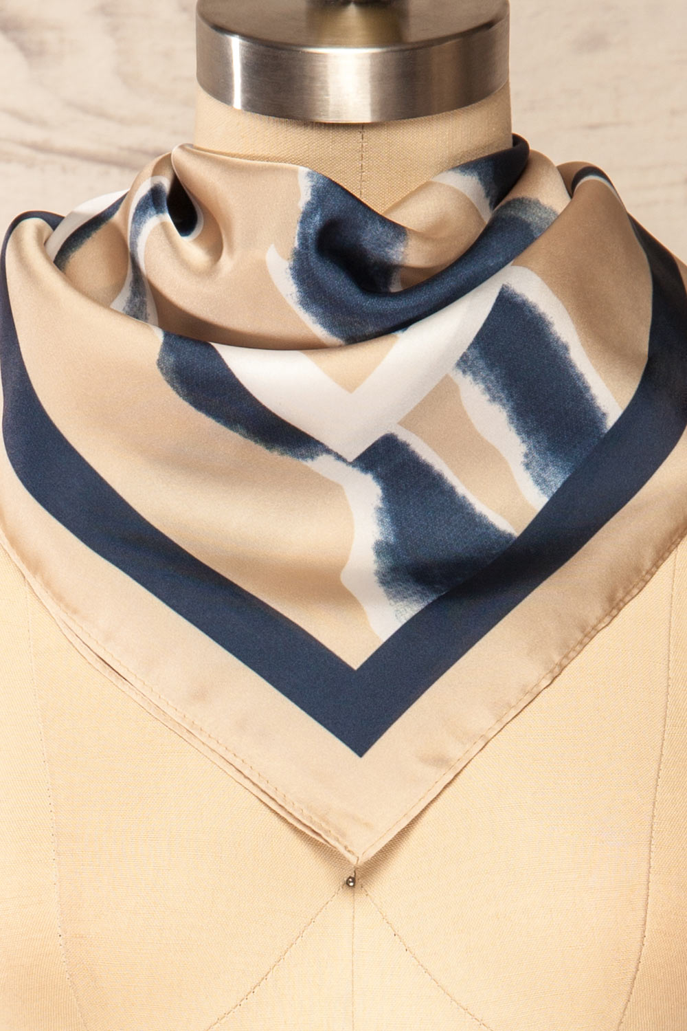 St-Jacques Champagne Satin Scarf w/ Abstract Print close-up