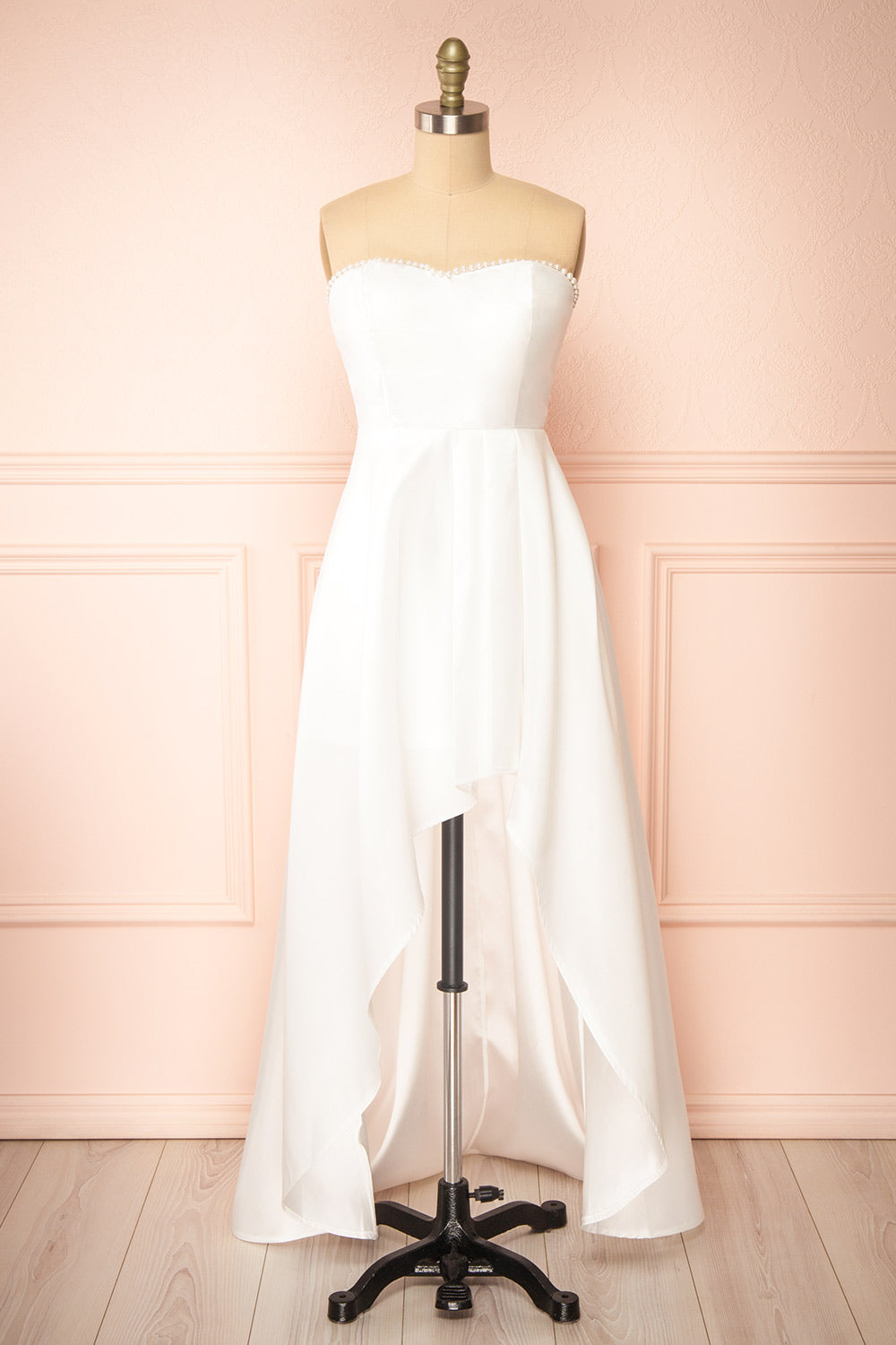 Stefany White High-Low Dress w/ Pearls | Boudoir 1861 front view