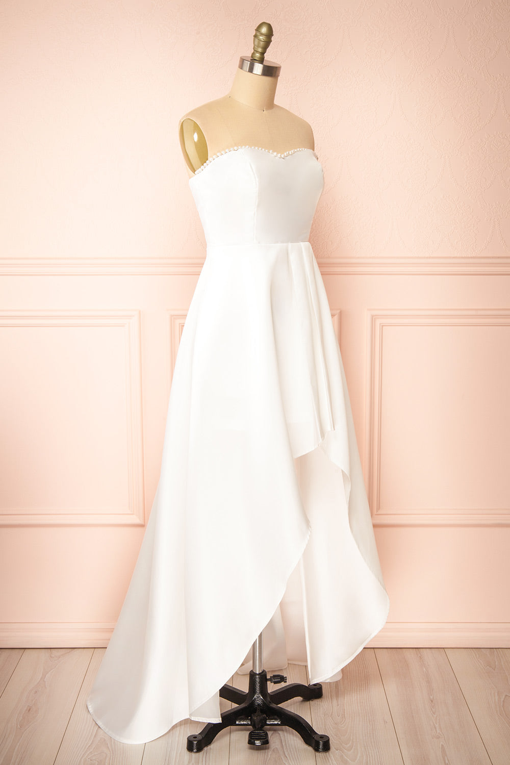 Stefany White High-Low Dress w/ Pearls | Boudoir 1861 side view