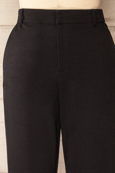 Stockport Black High-Waisted Straight-Leg Pants | La petite garçonne front close-up