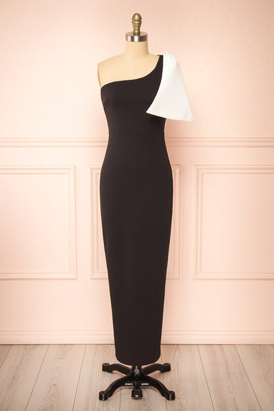 Stormi Black Fitted Dress w/ Oversized Bow | Boutique 1861 front view