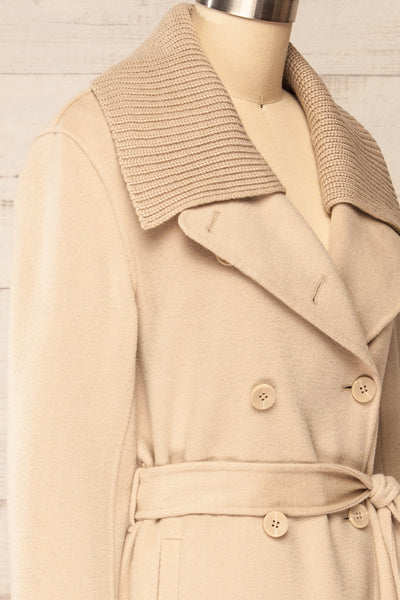 Strasbourg Long Beige Wool Coat w/ Belt | La petite garçonne side close-up