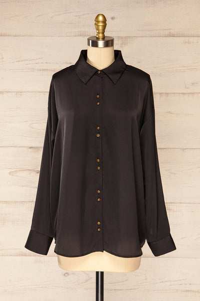 Stratford Black Satin Shirt w/ Double Buttons | La petite garçonne front view