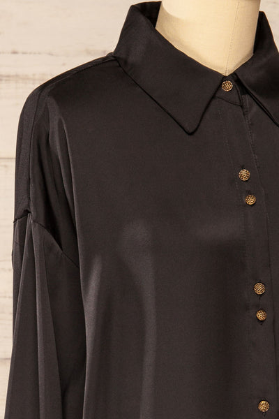 Stratford Black Satin Shirt w/ Double Buttons | La petite garçonne side