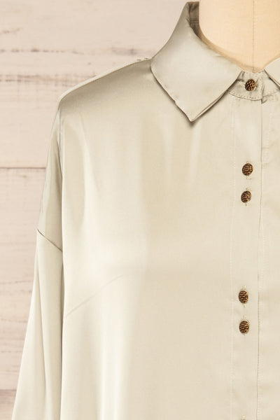 Stratford Sage Satin Shirt w/ Double Buttons | La petite garçonne front