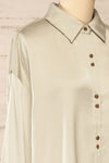 Stratford Sage Satin Shirt w/ Double Buttons | La petite garçonne side