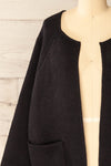 Stuttgart Black Thick Knit Open Cardigan | La petite garçonne front close-up