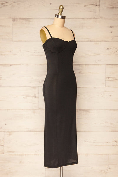Suai Black Fitted Midi Dress w/ Back Slit | La petite garçonne side view