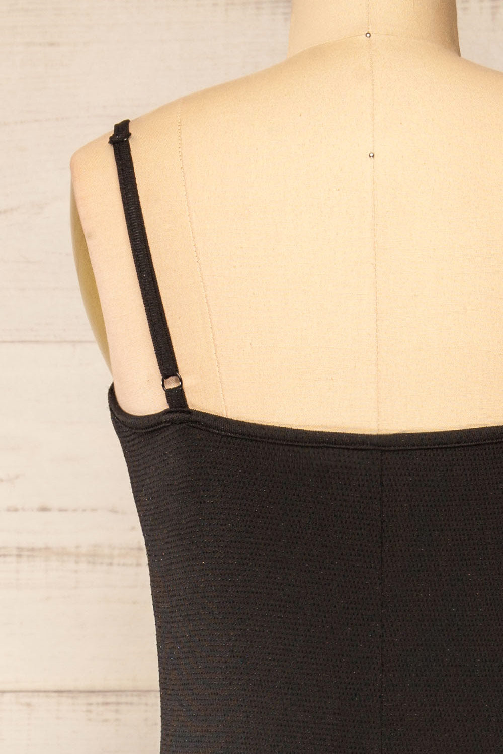 Suai Black Fitted Midi Dress w/ Back Slit | La petite garçonne back close-up