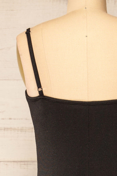 Suai Black Fitted Midi Dress w/ Back Slit | La petite garçonne back close-up