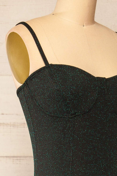 Suai Green Fitted Midi Dress w/ Back Slit | La petite garçonne side close-up