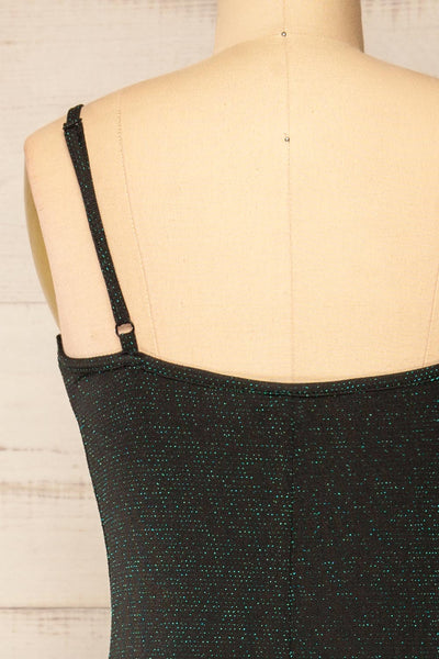 Suai Green Fitted Midi Dress w/ Back Slit | La petite garçonne back close-up