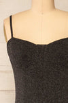 Suai Silver Fitted Midi Dress w/ Back Slit | La petite garçonne front close-up