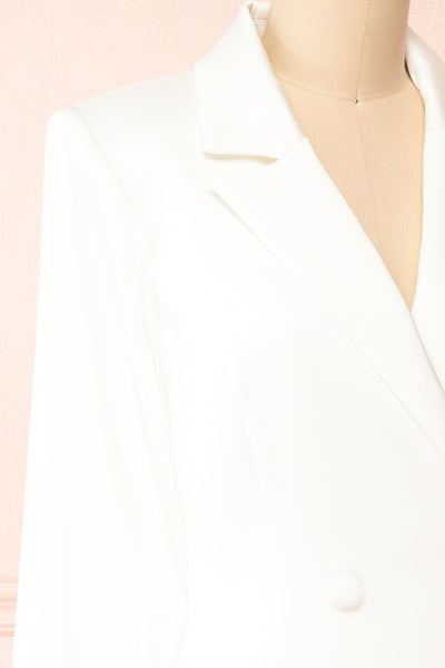 Subin Short Ivory Satin Blazer Dress | Boudoir 1861 side close-up