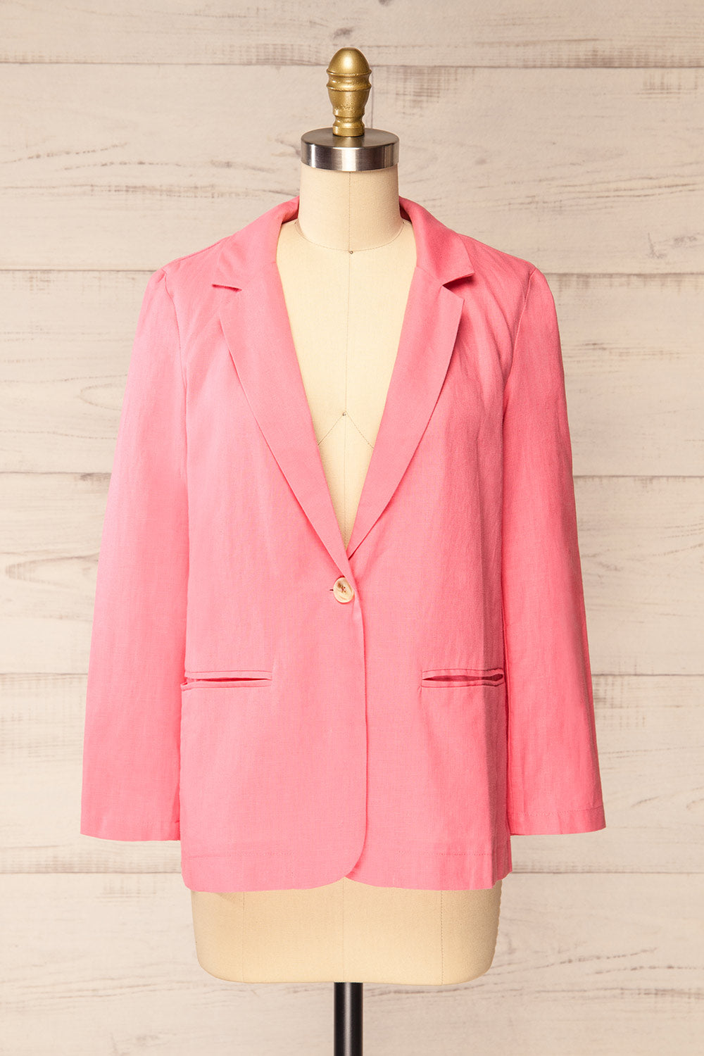 Sucunduri Pink Light Linen Blazer | La petite garçonne front view