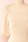 Suki Short Beige Dress w/ Open-Back | Boutique 1861 front close-up