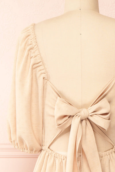 Suki Short Beige Dress w/ Open-Back | Boutique 1861 back close-up