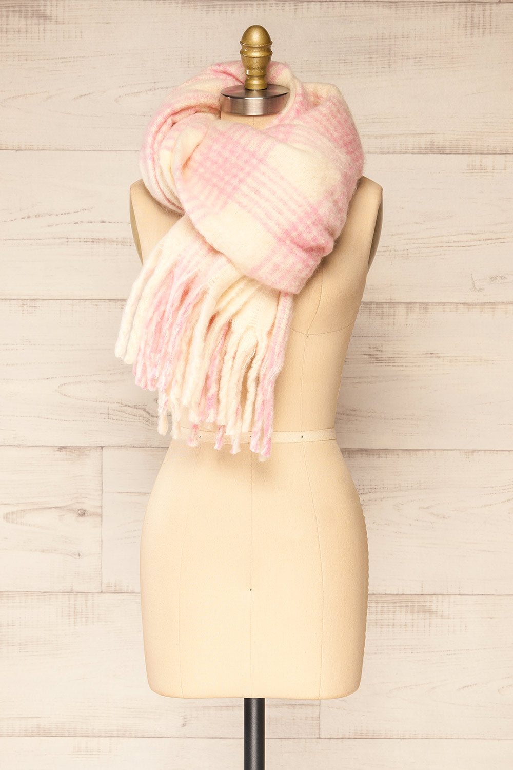 Suleja Pink Plaid Soft Knit Scarf | La petite garçonne view