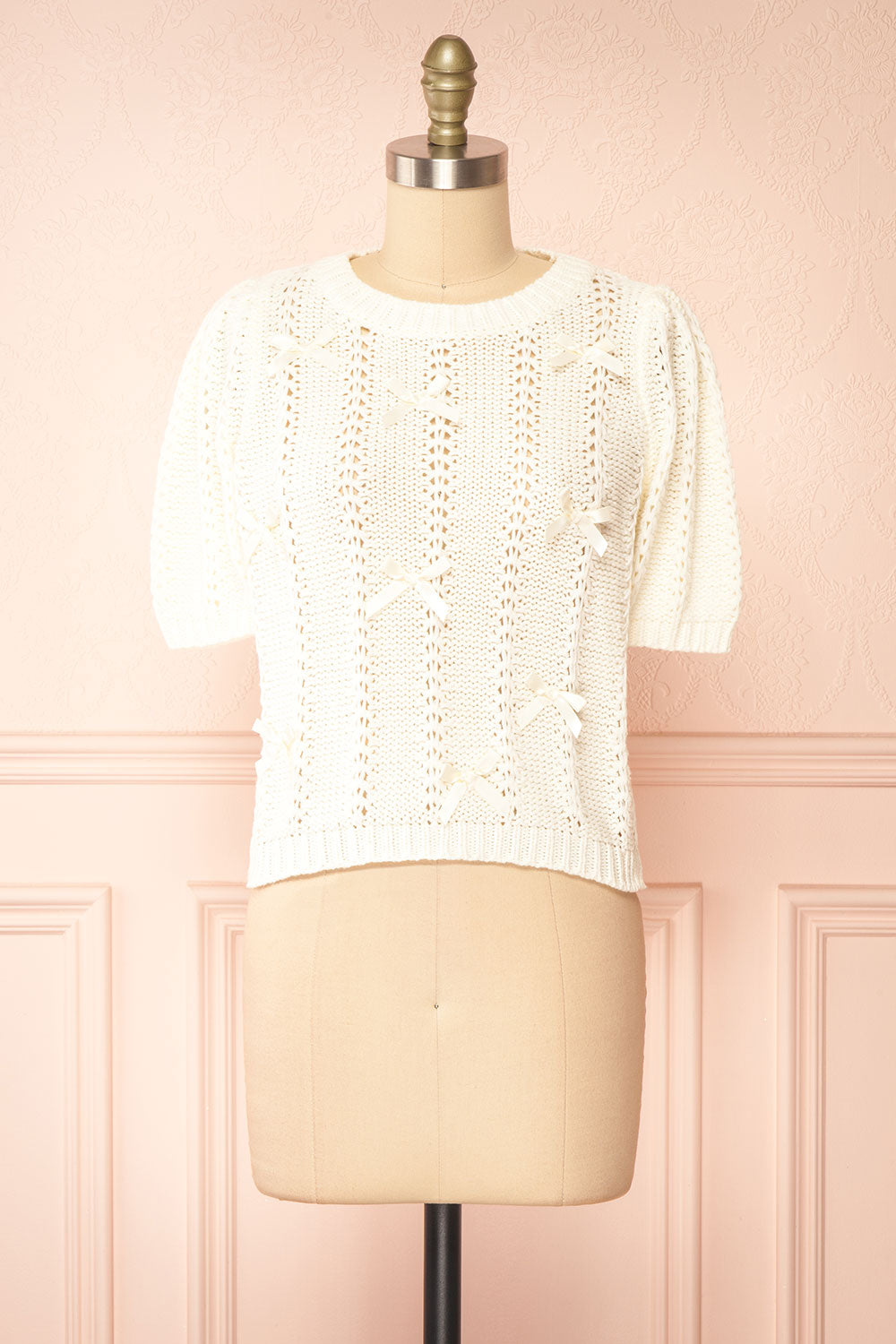 Sully Cream Knit Shirt w/ Bows | Boutique 1861 front view