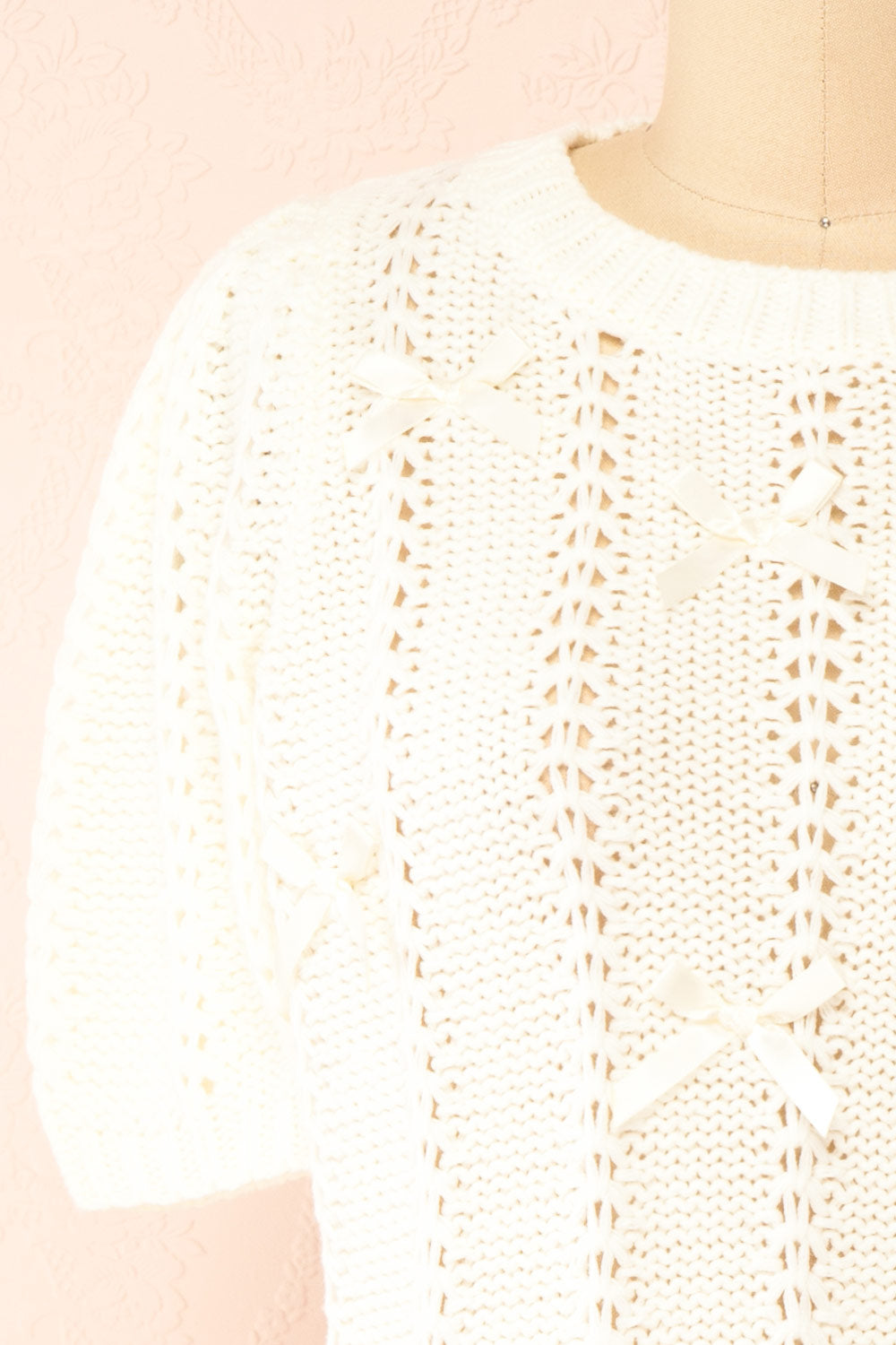 Sully Cream Knit Shirt w/ Bows | Boutique 1861 front 