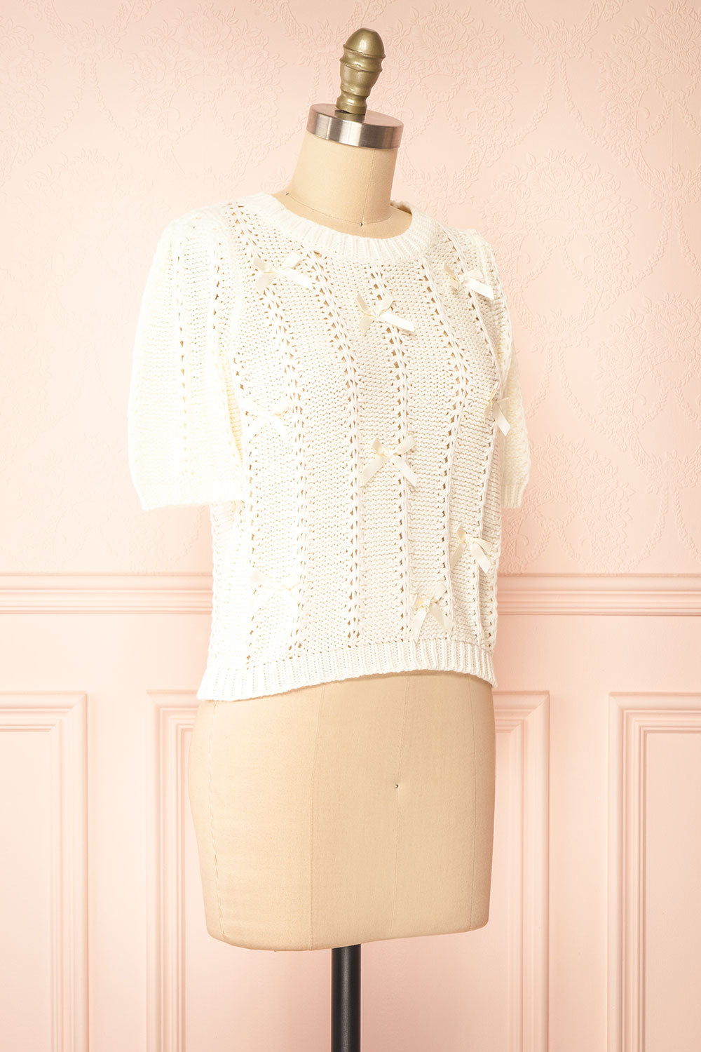 Sully Cream Knit Shirt w/ Bows | Boutique 1861 side view 