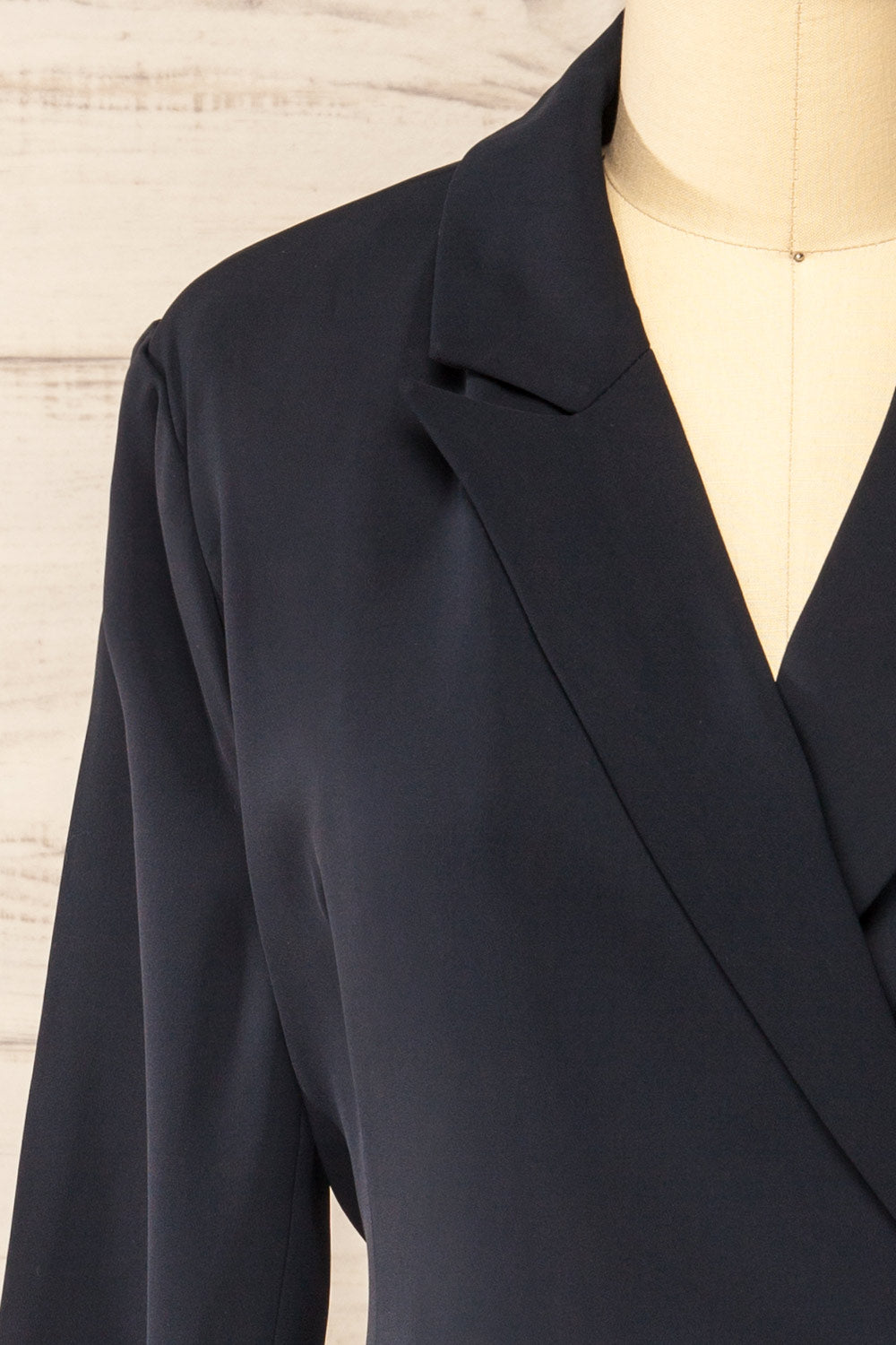 Surrey Asymmetrical Navy Pleated Blazer Dress | La petite garçonne front