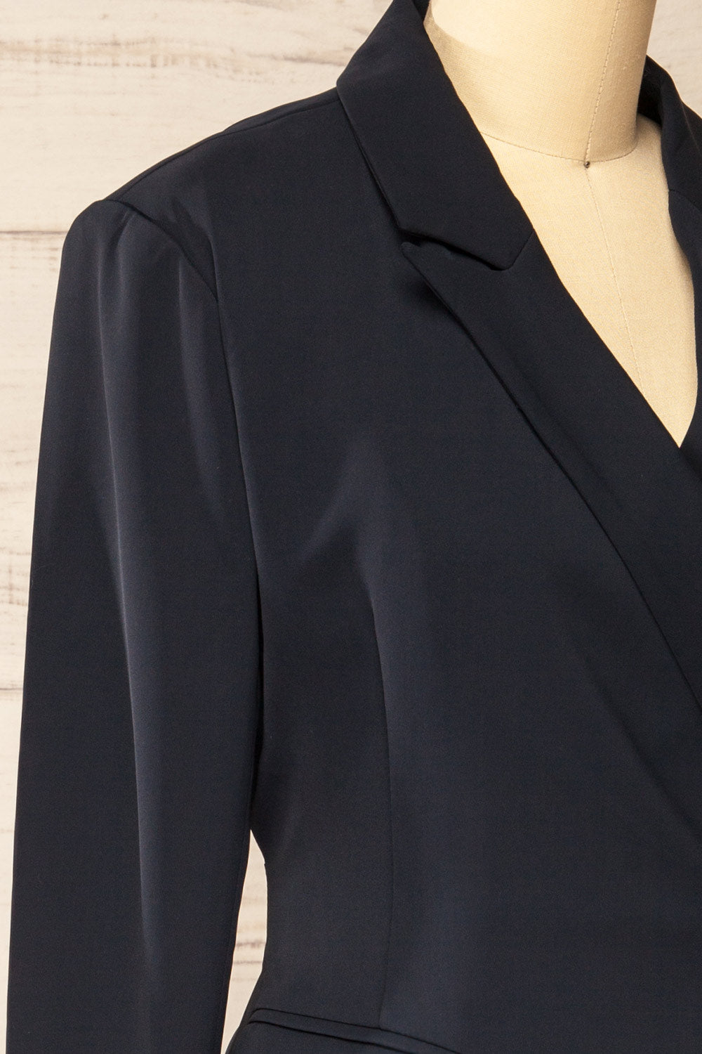 Surrey Asymmetrical Navy Pleated Blazer Dress | La petite garçonne side