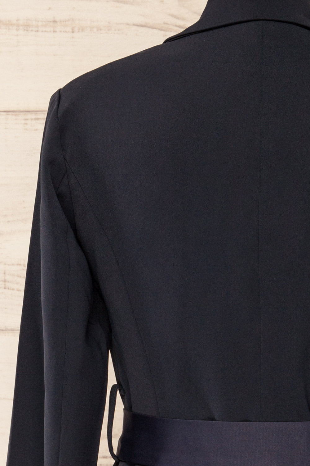 Surrey Asymmetrical Navy Pleated Blazer Dress | La petite garçonne back