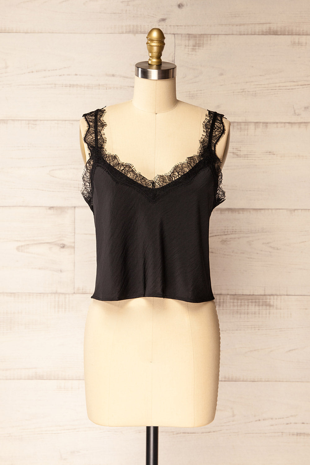 Suva Black V-Neck Satin Tank Top | La petite garçonne front view