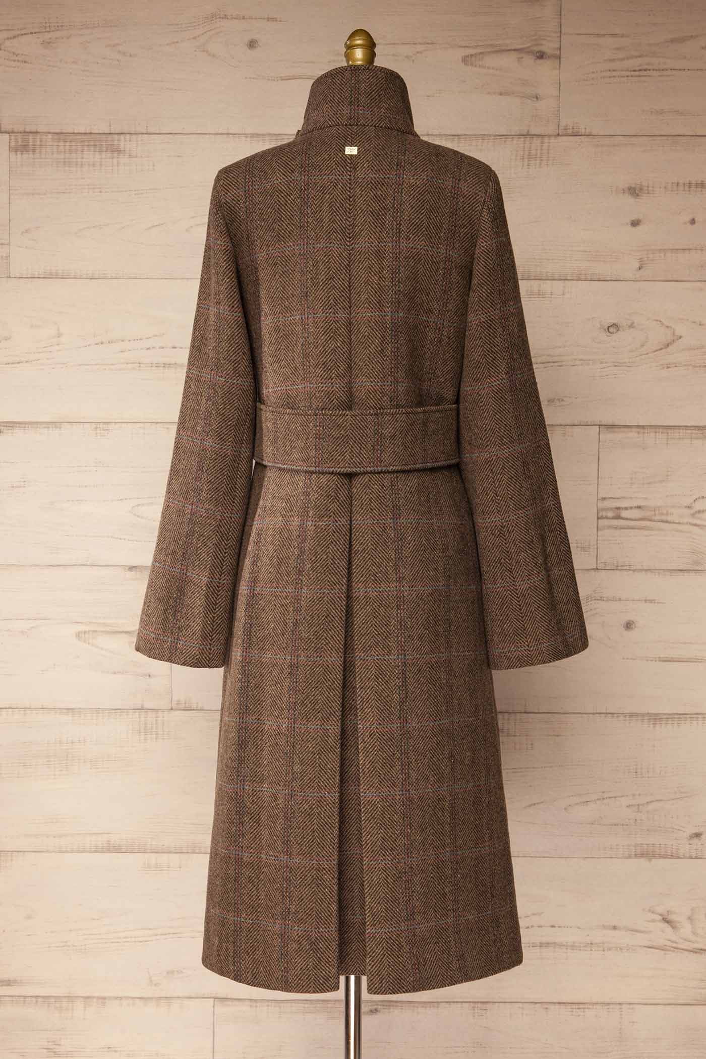 back view of Suzane Long Cross-Hatch Pattern Coat with Pockets at La petite garçonne