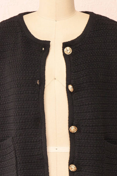 Suzie Black Oversized Knit Cardigan | Boutique 1861 open close-up