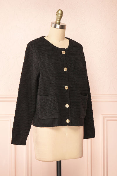 Suzie Black Oversized Knit Cardigan | Boutique 1861 side view