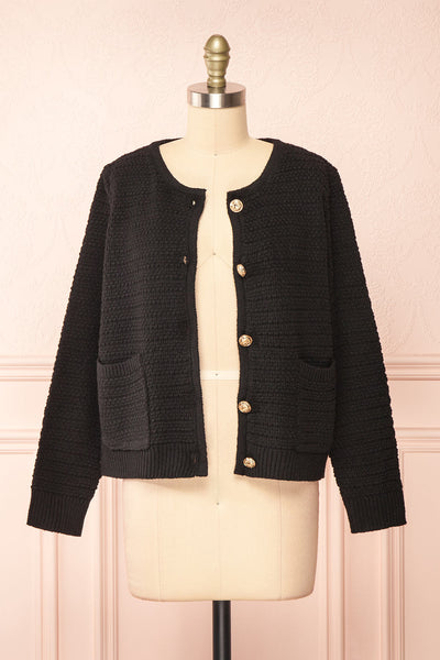 Suzie Black Oversized Knit Cardigan | Boutique 1861 open view