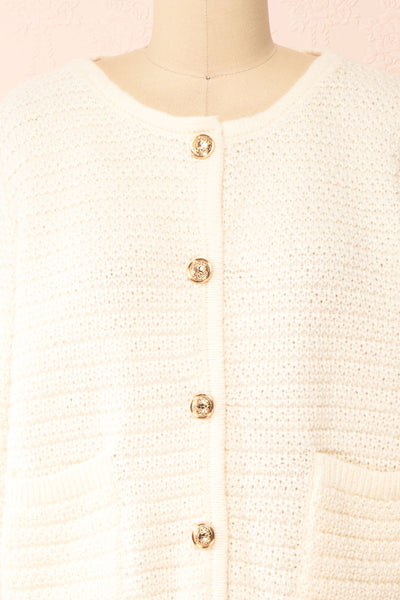 Suzie Ivory Oversized Knit Cardigan | Boutique 1861 front close-up