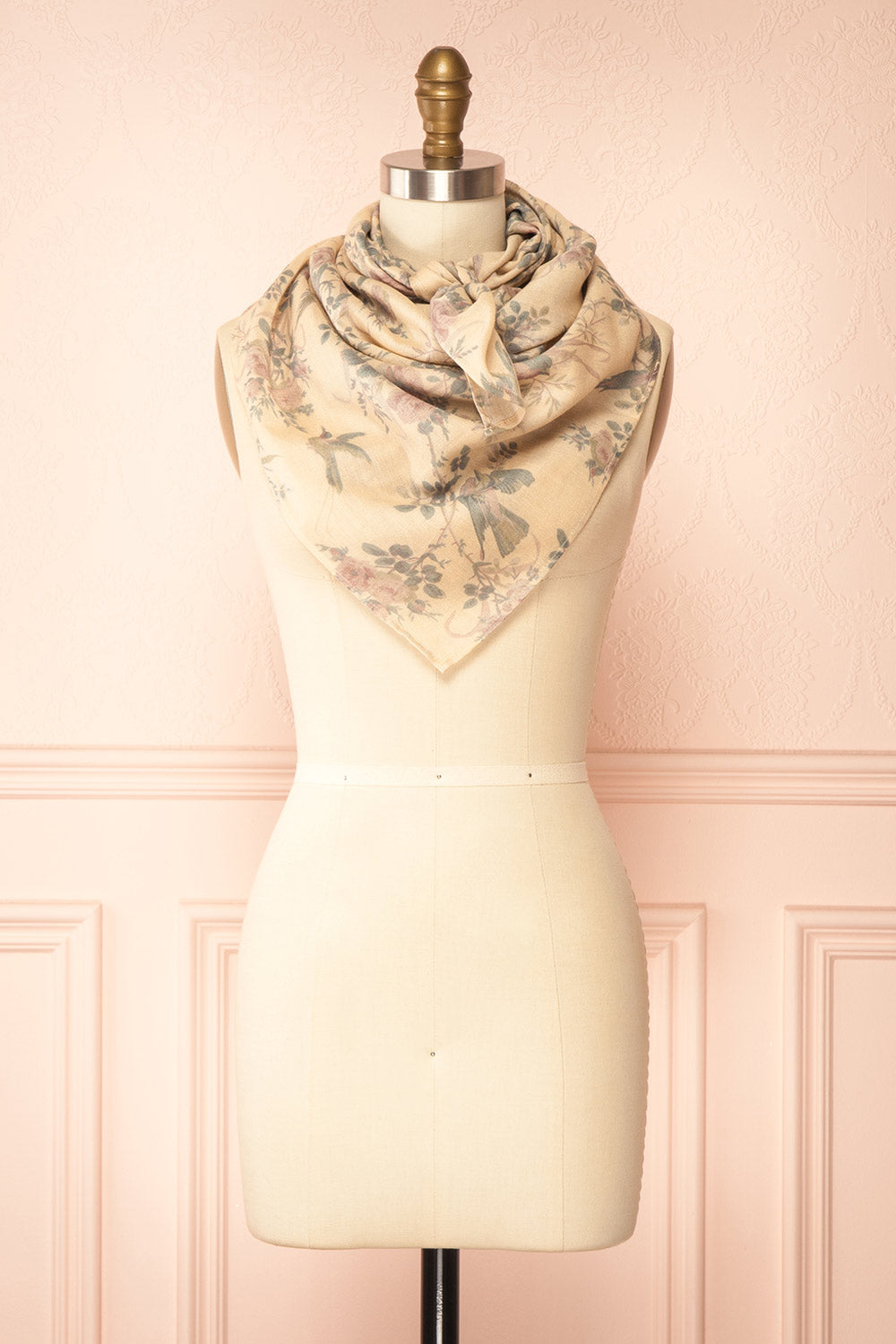 Swallows Light Square Scarf with Floral Pattern by April Cornell | Boutique 1861 triangle view