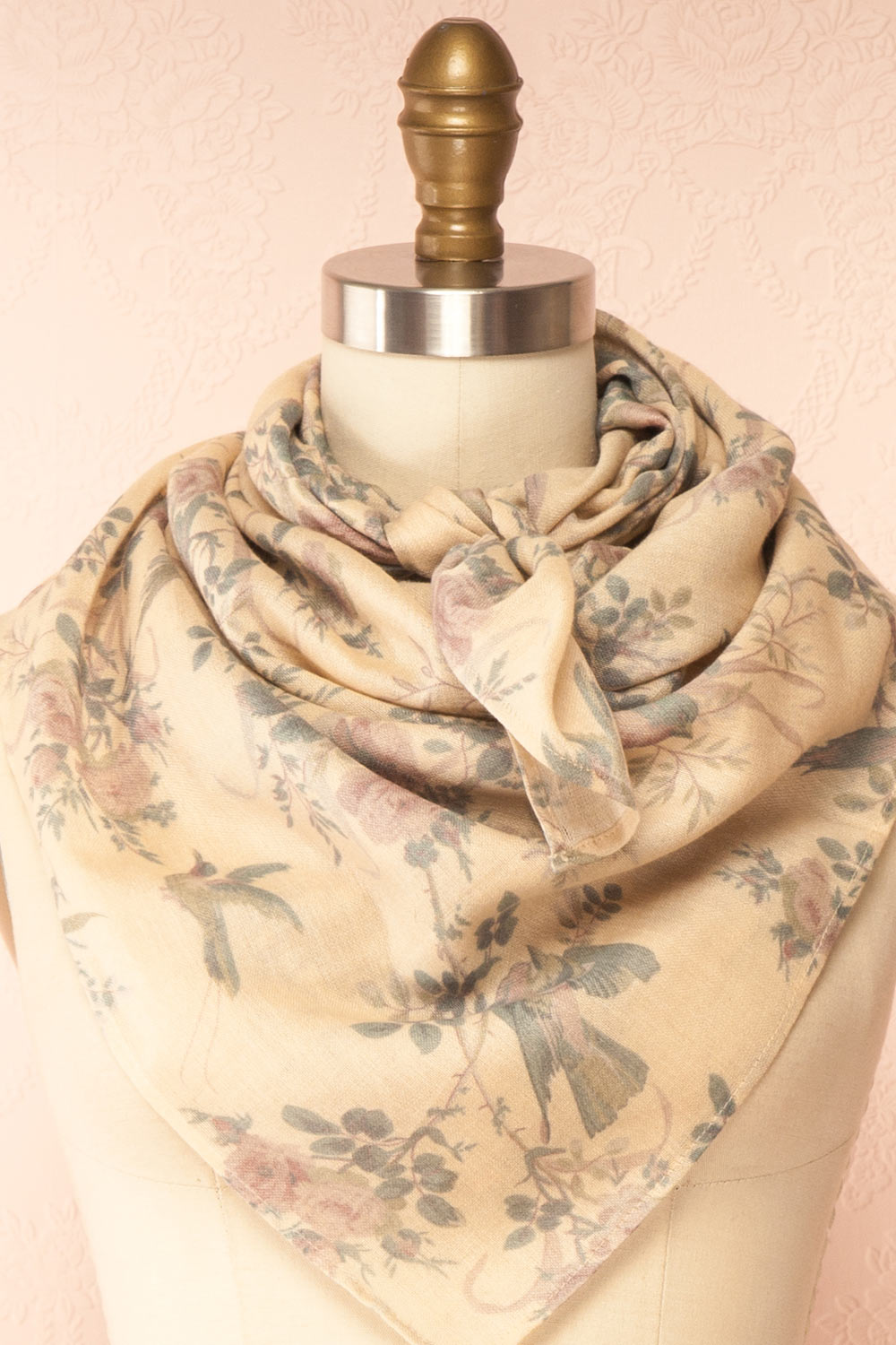 Swallows Light Square Scarf with Floral Pattern by April Cornell | Boutique 1861 triangle