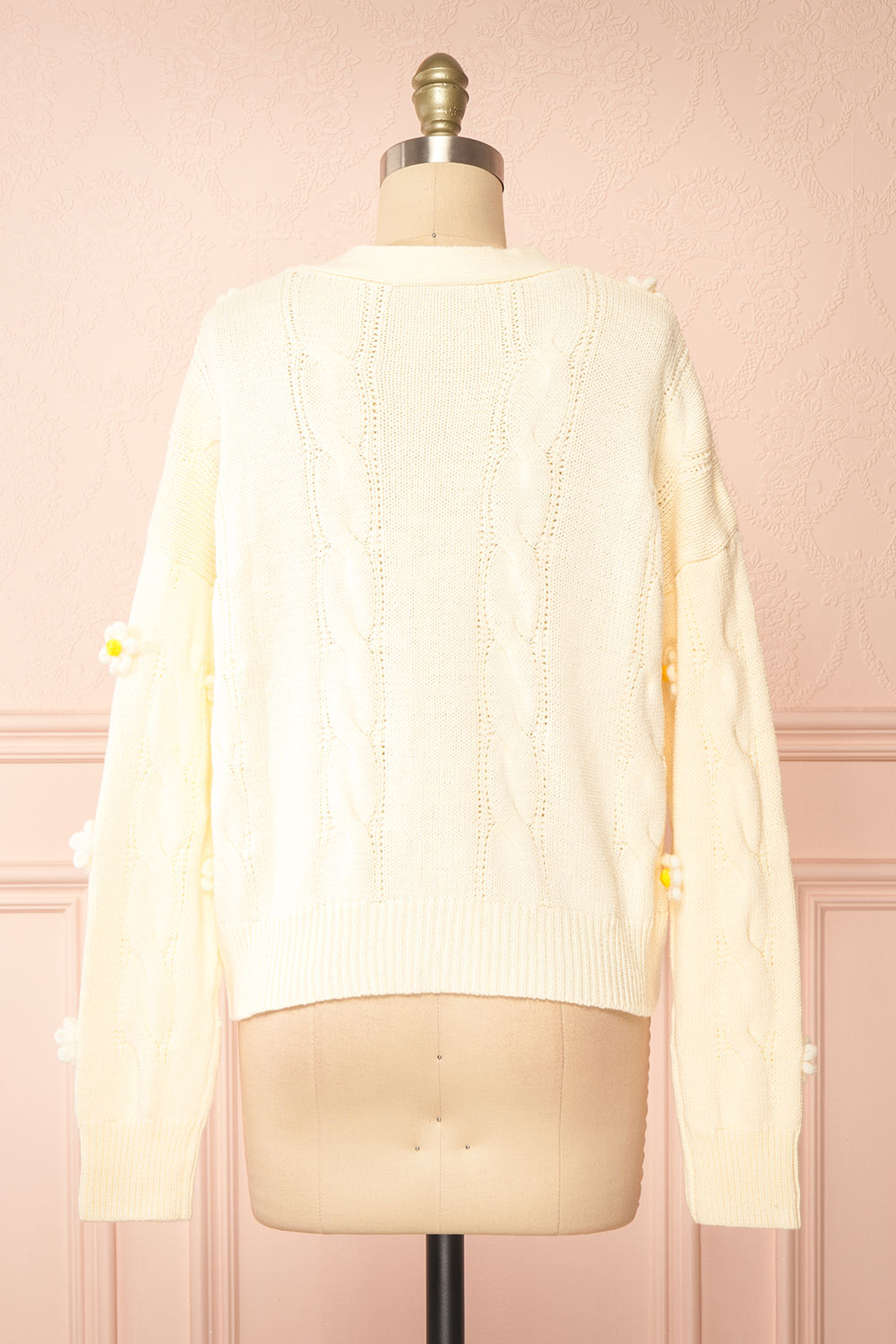 Sweetie Cream Cardigan w/ 4D Daisies | Boutique 1861 back view
