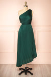 Swifty Green Asymmetrical Pleated Satin Dress | Boutique 1861 front view