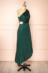 Swifty Green Asymmetrical Pleated Satin Dress | Boutique 1861  side view