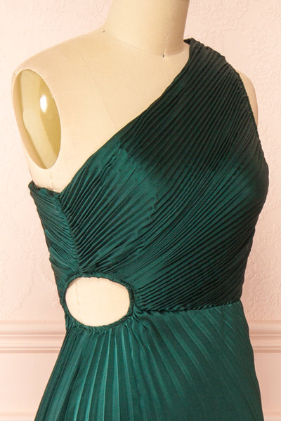 Swifty Green Asymmetrical Pleated Satin Dress | Boutique 1861  side